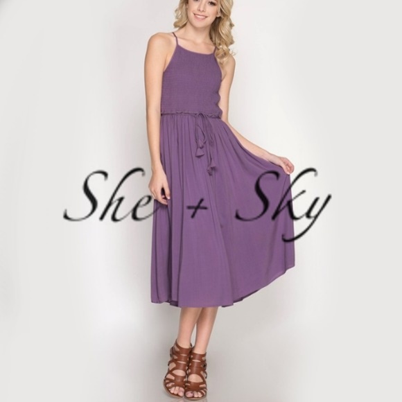 Anthropologie Dresses & Skirts - Misty Purple Smocked Midi Dress Flirty Romantic !